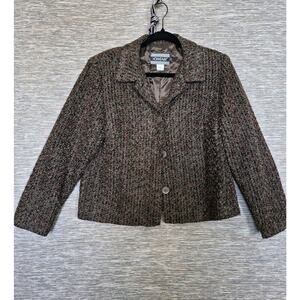 Nouveaux Blazer Jacket Womens 12 Brown Wool Tweed Short Button Lined Made USA